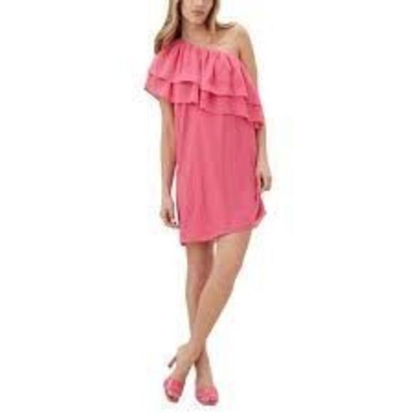 NWT Trina Turk Phebe embroidered one shoulder pink ruffle dress size XL - Picture 5 of 13